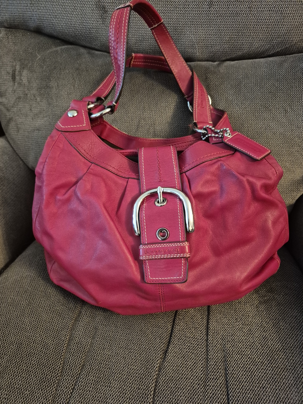 Coach Red Leather Purse with Silver Buckle